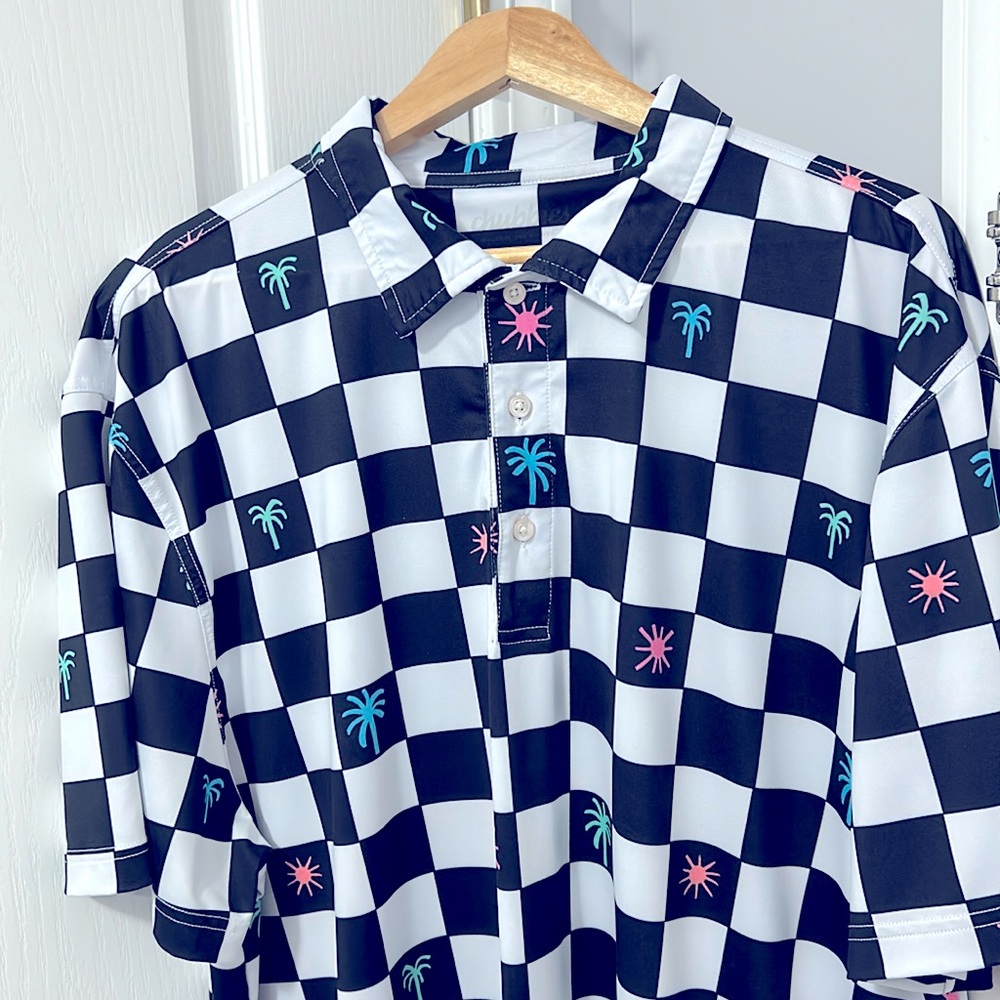 Polo - Checkered Flag w/ fluorescent Palms. Show up at the party with this on!